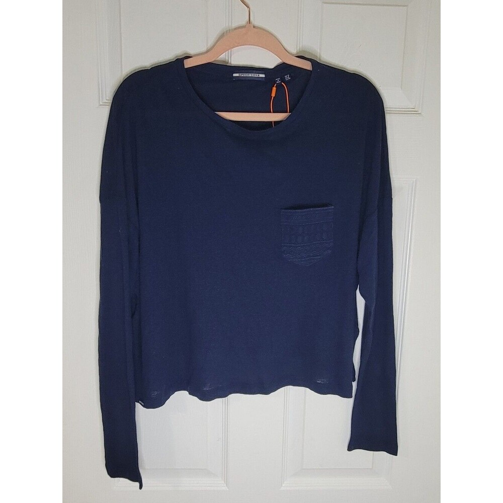 Superdry Navy Long Sleeve Pocket Top Size 8 NWT Women